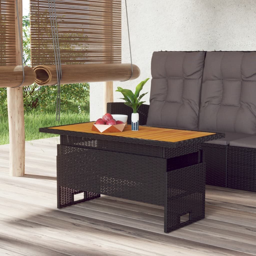 vidaXL Градинска маса черна 100x50x43/63 см акация масив и полиратан