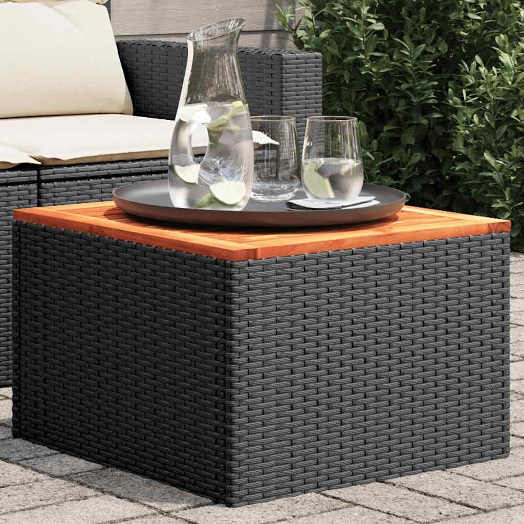 vidaXL Градинска маса черна 55x55x37 см полиратан и акациево дърво