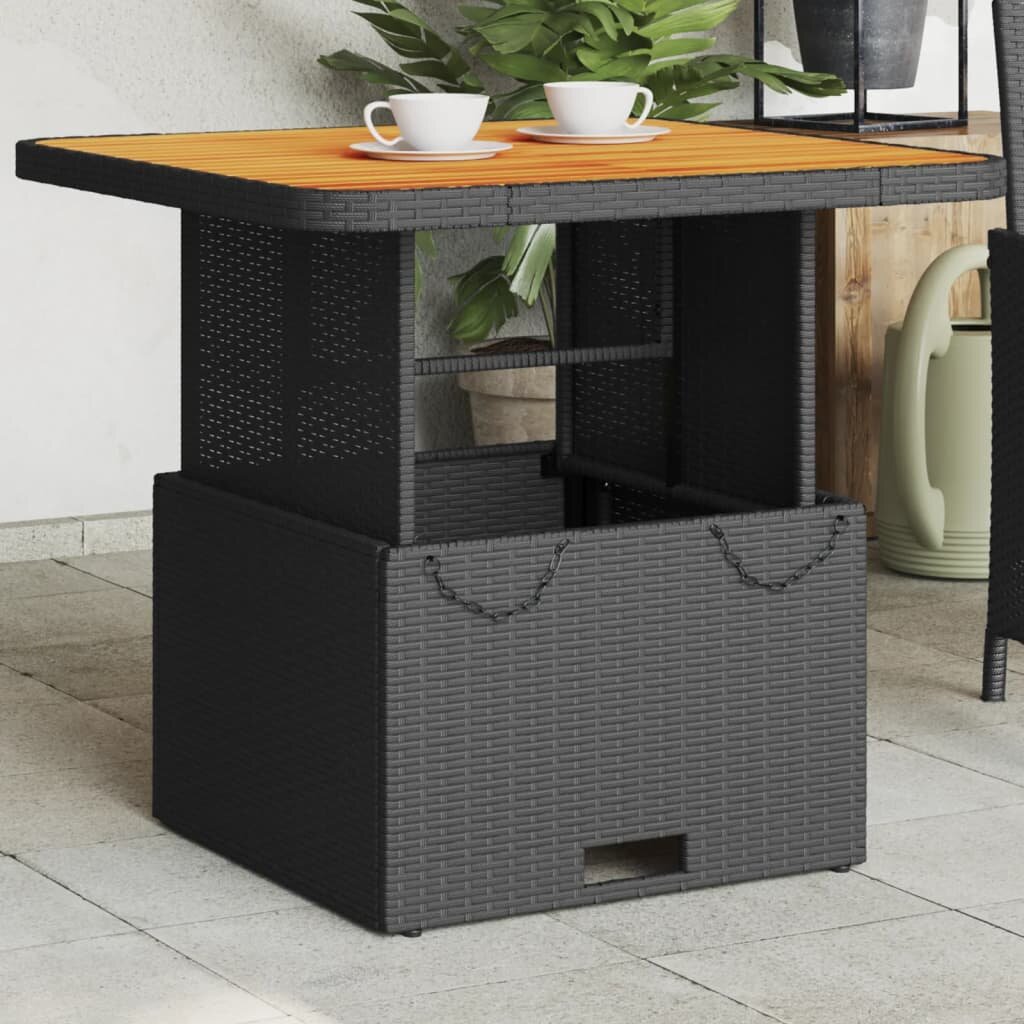 vidaXL Градинска маса черна 80x80x71 см полиратан и акациево дърво