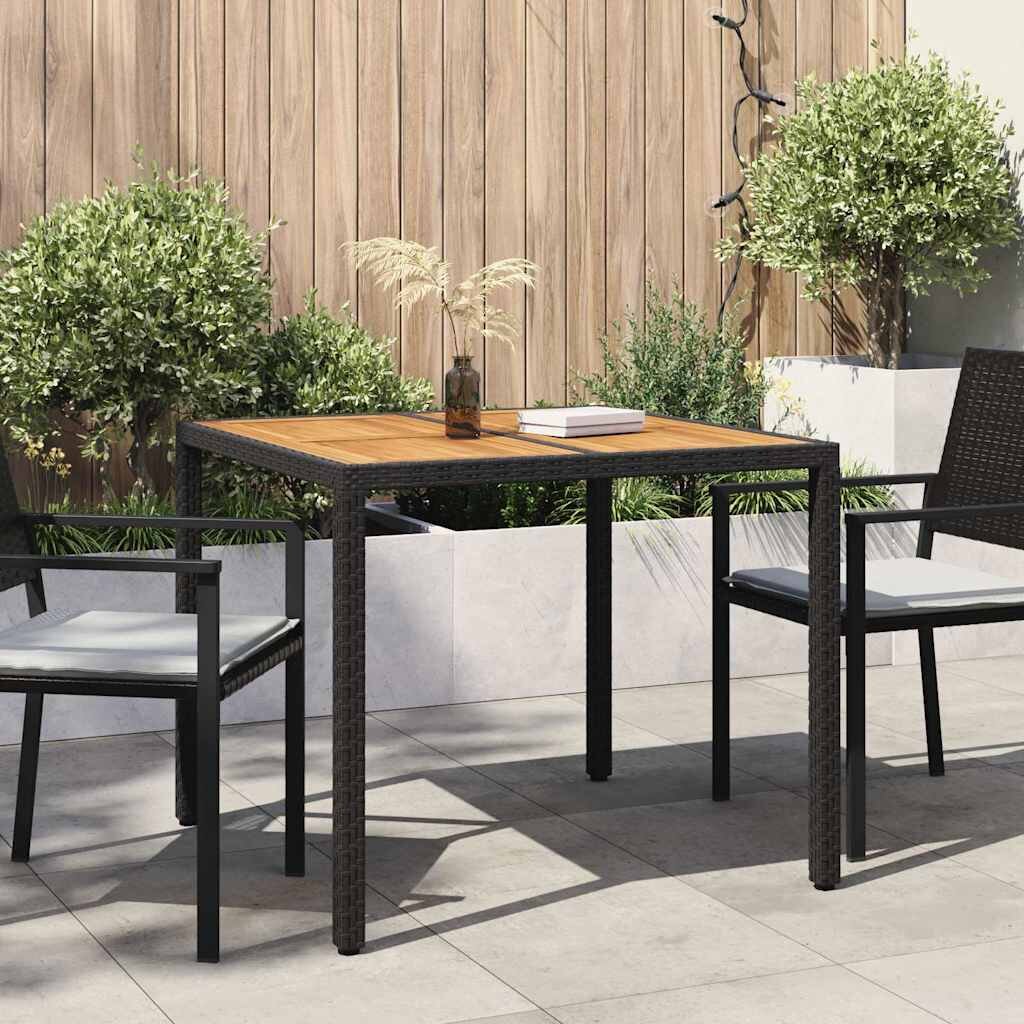 vidaXL Градинска маса Черно 90 x 90 x 75 cm полиратан