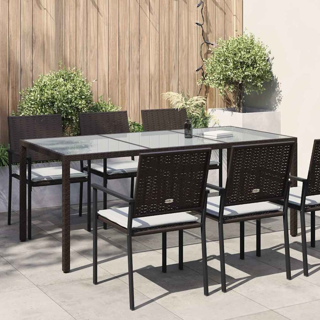 vidaXL Градинска маса кафява 190x90x75 см закалено стъкло и полиратан