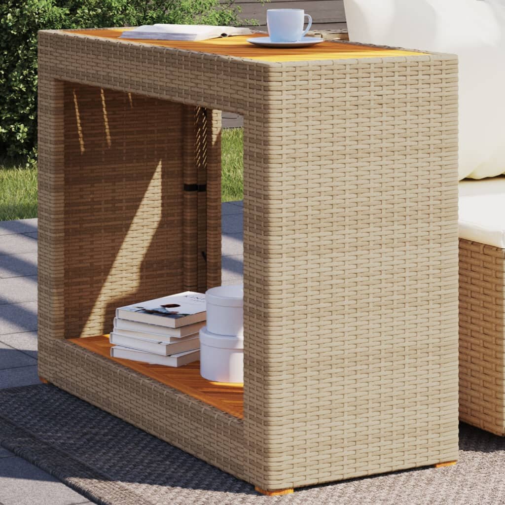 vidaXL Градинска маса с дървен плот бежова 100x40x75 см полиратан