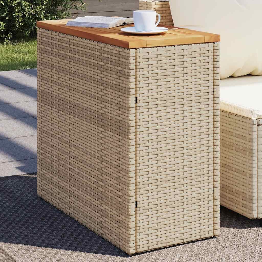 vidaXL Градинска маса с дървен плот бежова 58x275x55 см полиратан
