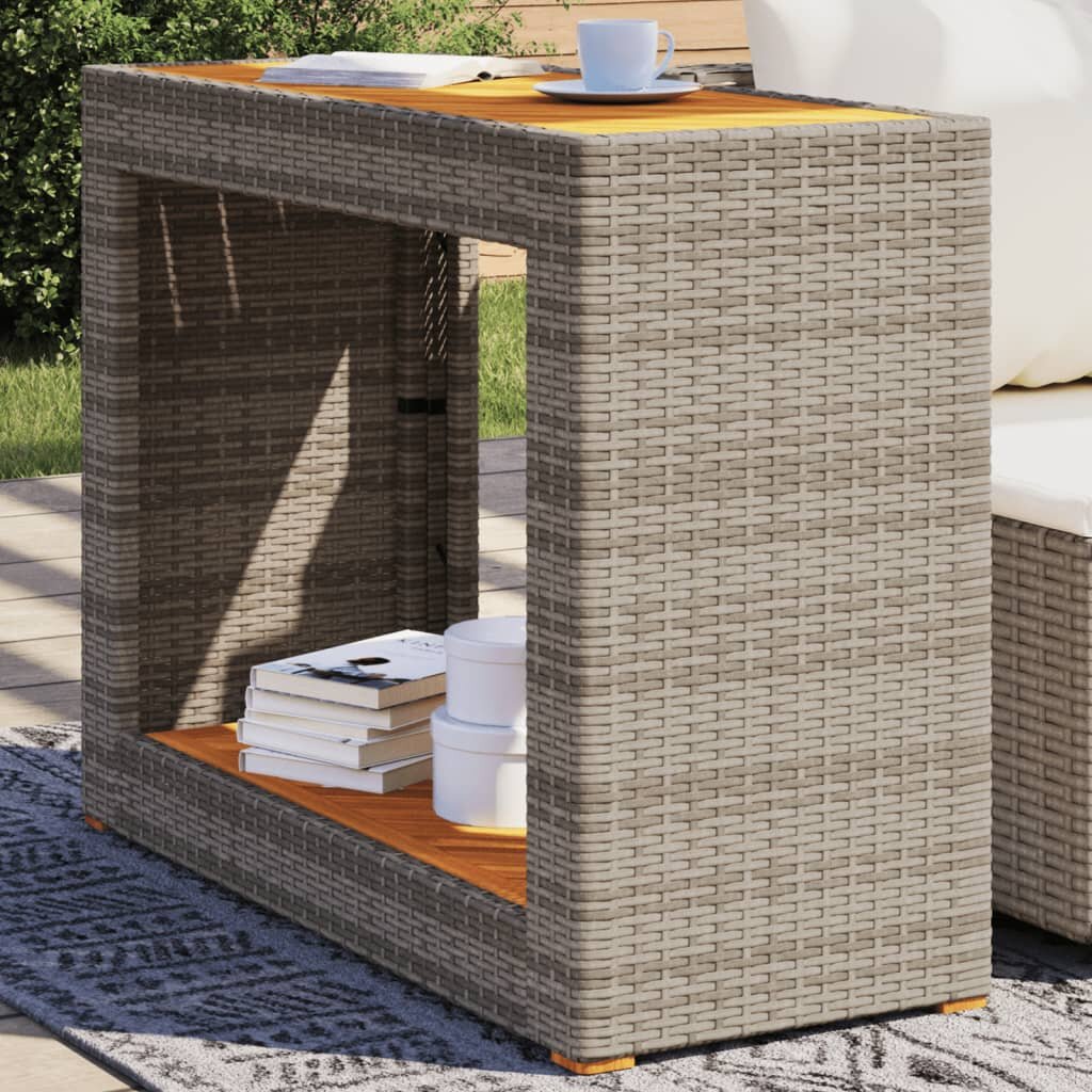 vidaXL Градинска маса с дървен плот сива 100x40x75 см полиратан