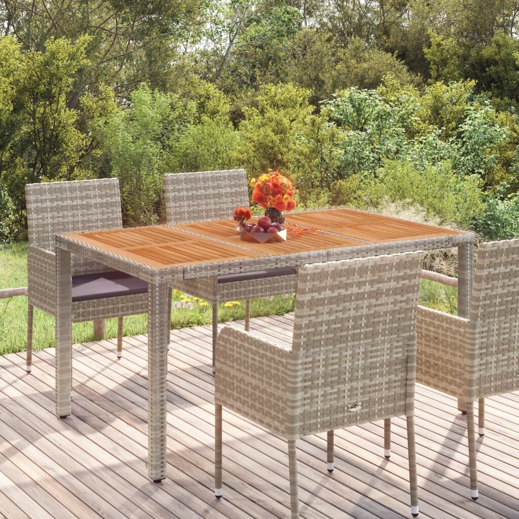 vidaXL Градинска маса с дървен плот сива 150x90x75 см полиратан