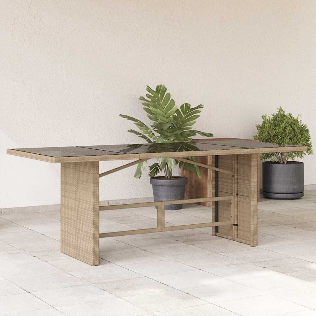 vidaXL Градинска маса със стъклен плот бежова 190x80x75 см полиратан