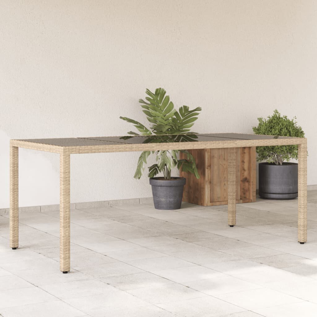 vidaXL Градинска маса със стъклен плот бежова 190x90x75 см полиратан