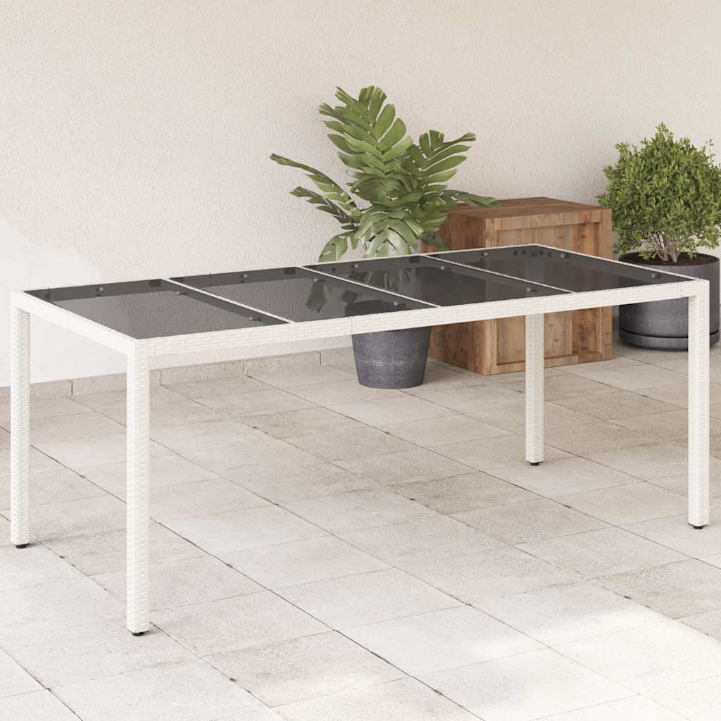 vidaXL Градинска маса със стъклен плот бяла 190x90x75 см полиратан