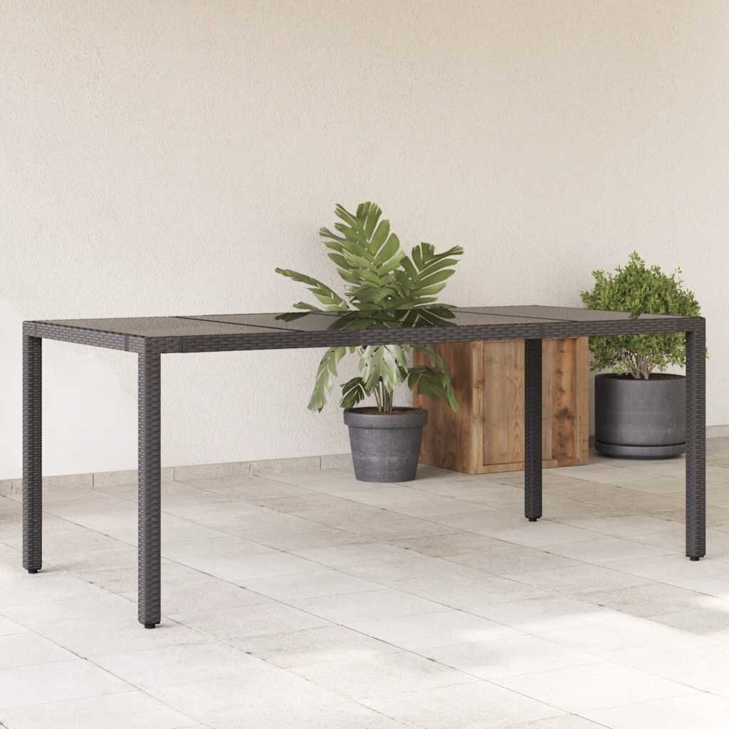 vidaXL Градинска маса със стъклен плот черен 190x90x75 см полиратан
