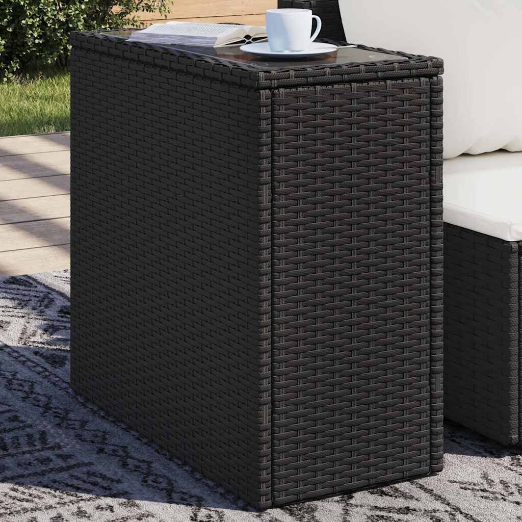 vidaXL Градинска маса със стъклен плот черна 58x275x55 см полиратан