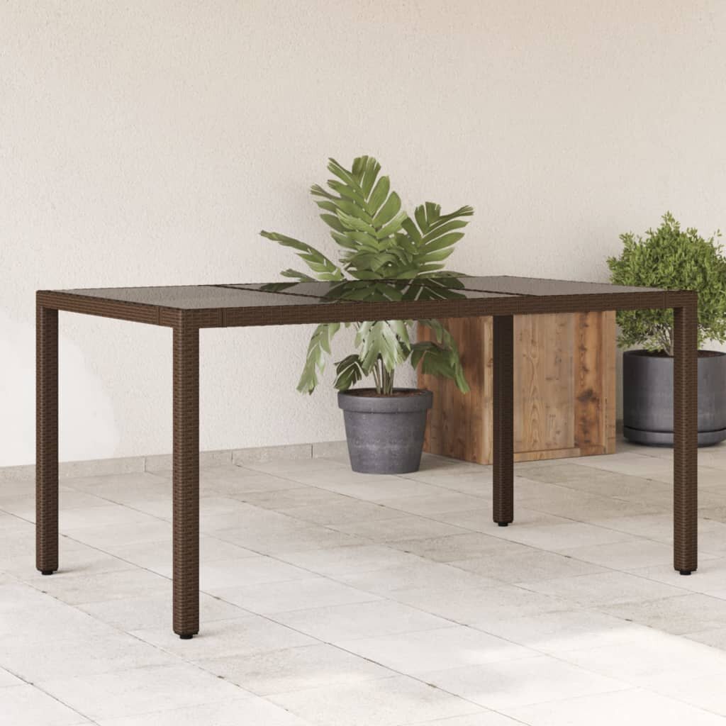 vidaXL Градинска маса със стъклен плот кафява 150x90x75 см полиратан