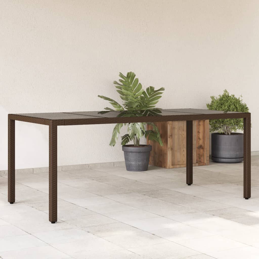 vidaXL Градинска маса със стъклен плот кафява 190x90x75 см полиратан
