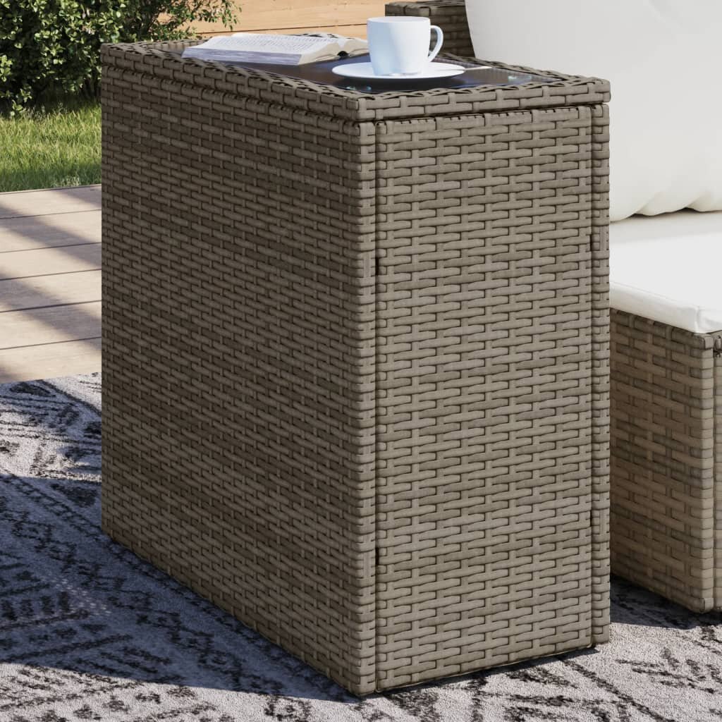 vidaXL Градинска маса със стъклен плот сива 58x275x55 см полиратан