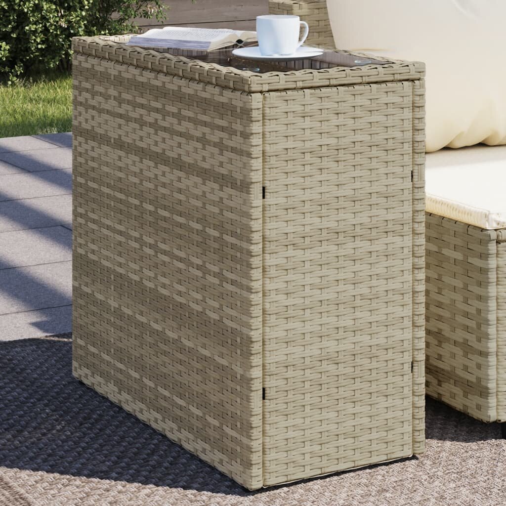 vidaXL Градинска маса със стъклен плот сива 58x275x55 см полиратан