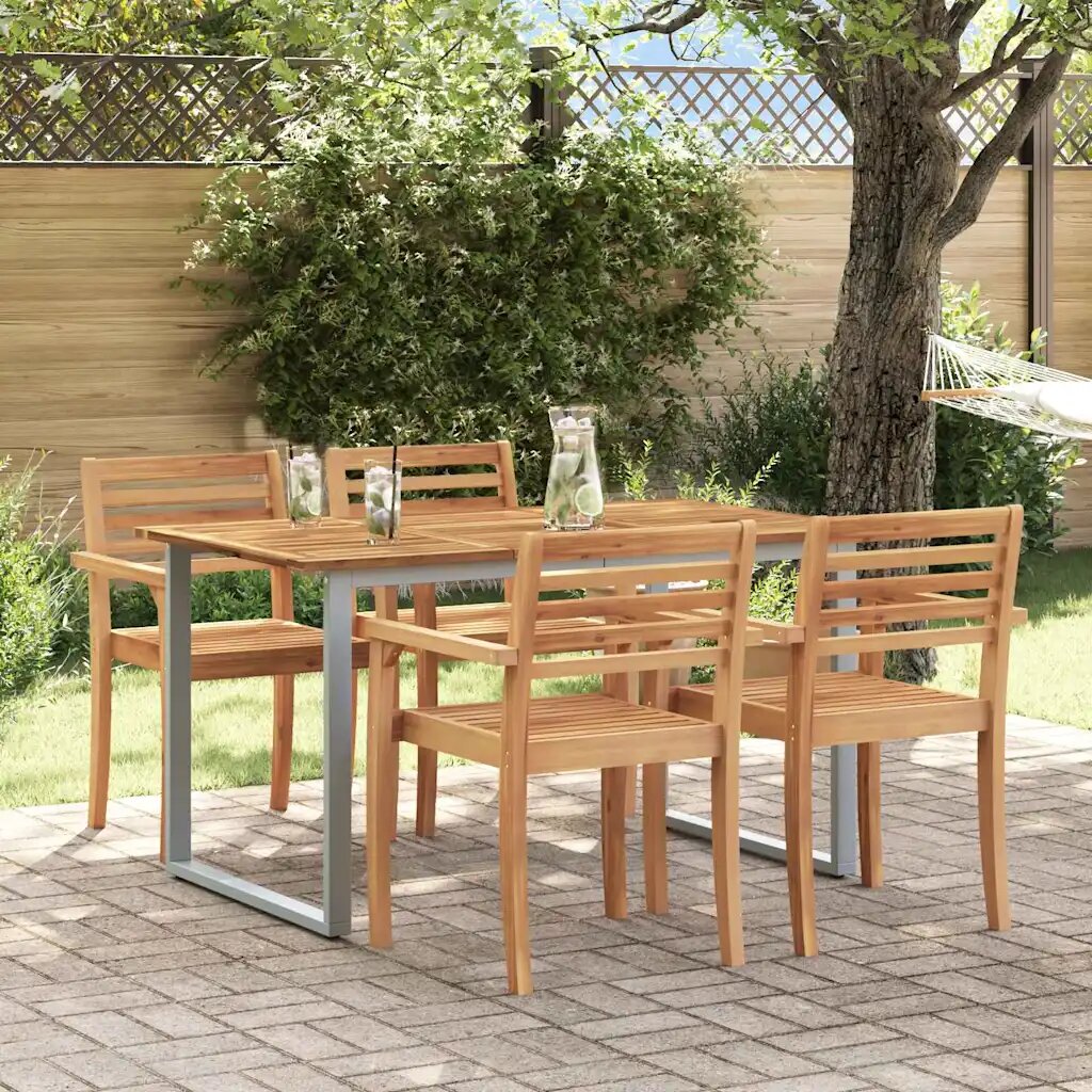 vidaXL Градинска маса Сив 140 x 80 x 75 cm Солидно акациево дърво
