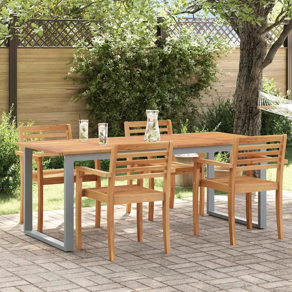 vidaXL Градинска маса Сив 200 x 90 x 75 cm Солидно акациево дърво