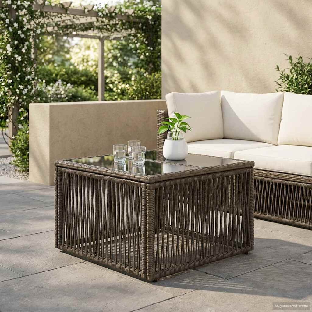 vidaXL Градинска маса Сив и черен 55 x 55 x 37 см PE Ратаново и Стъкло