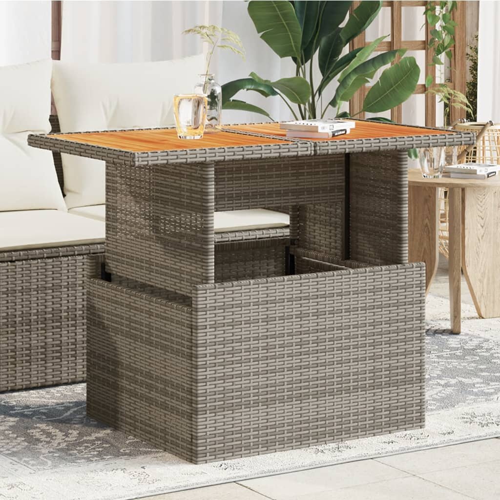 vidaXL Градинска маса сива 100x55x73 см полиратан и акациево дърво