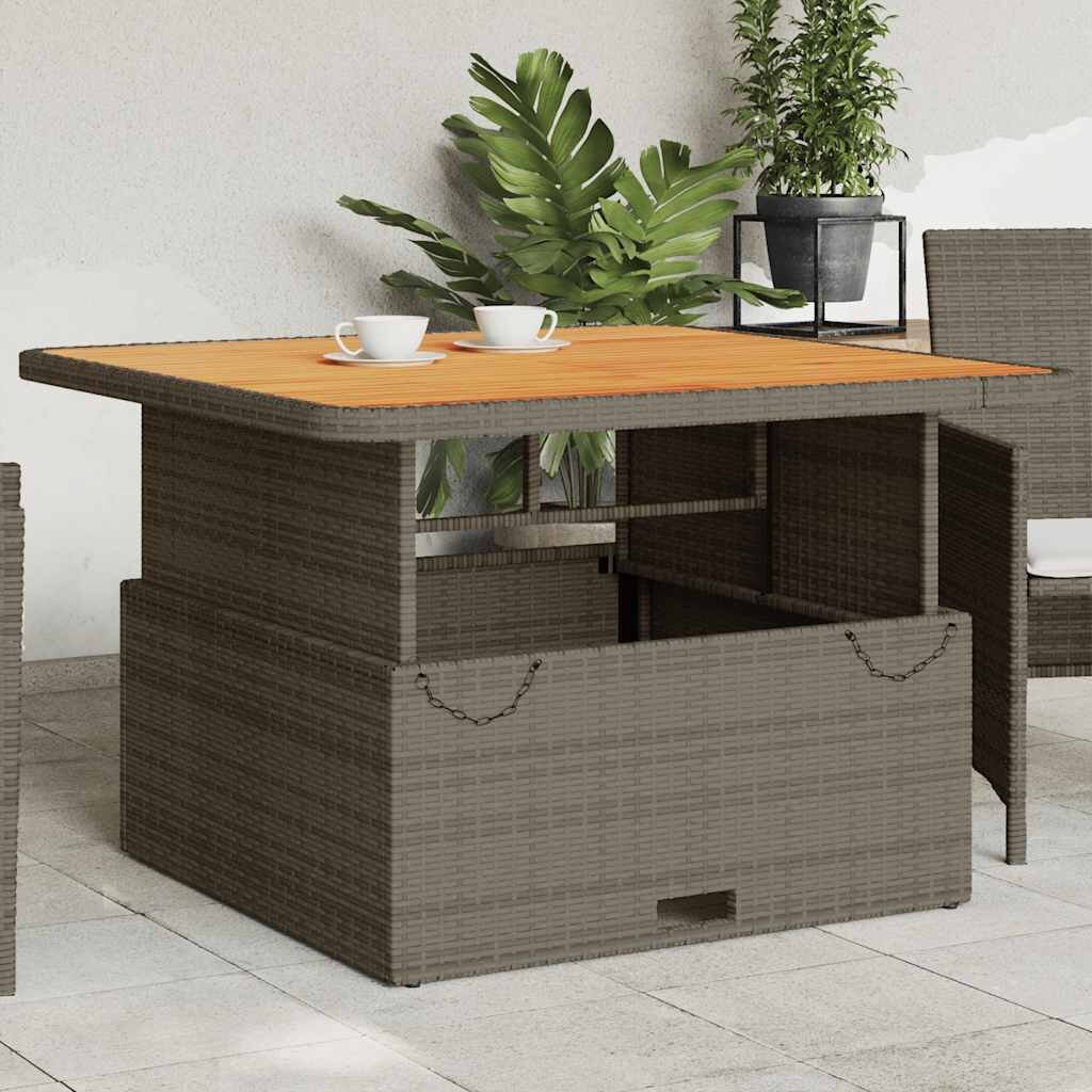 vidaXL Градинска маса сива 110x110x71 см полиратан и акациево дърво