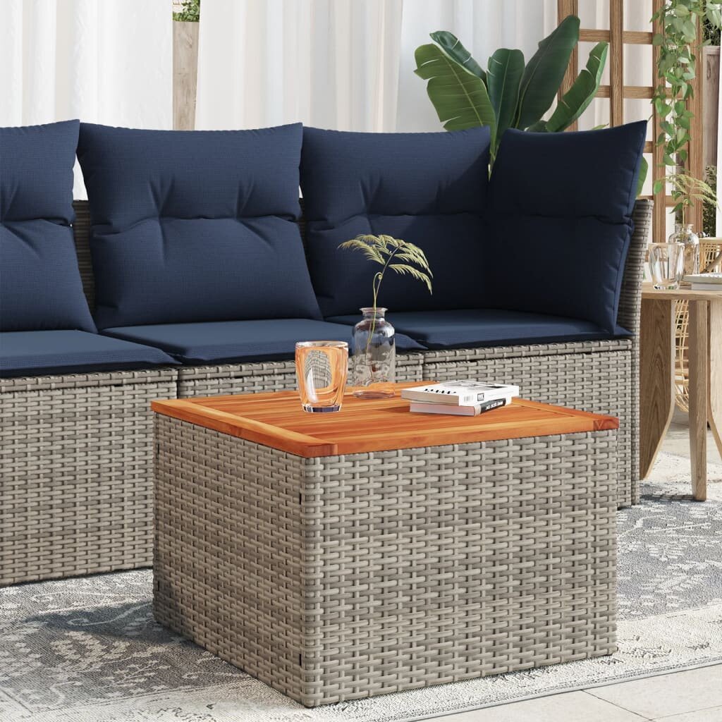 vidaXL Градинска маса сива 55x55x37 см полиратан и акациево дърво