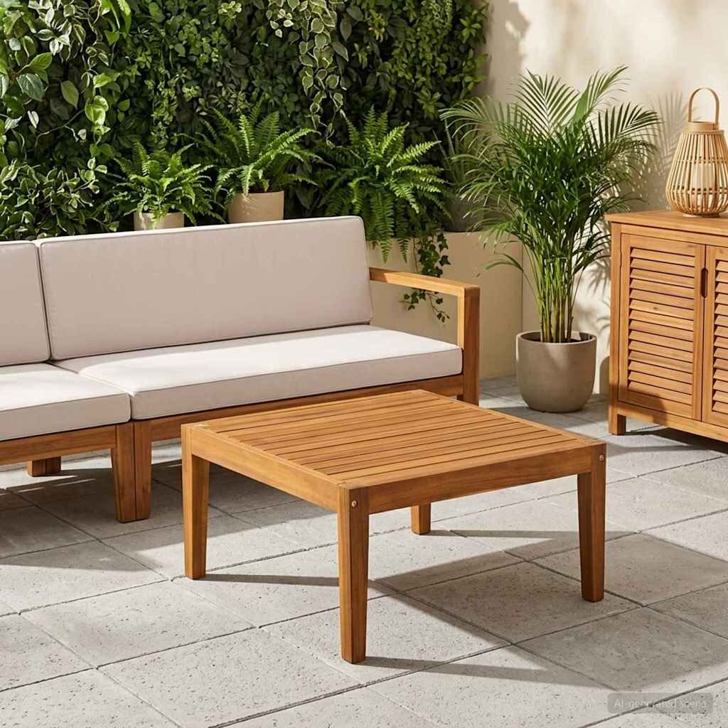 vidaXL Градинска маса Солидно акациево дърво Натурално 60 x 60 x 30 cm