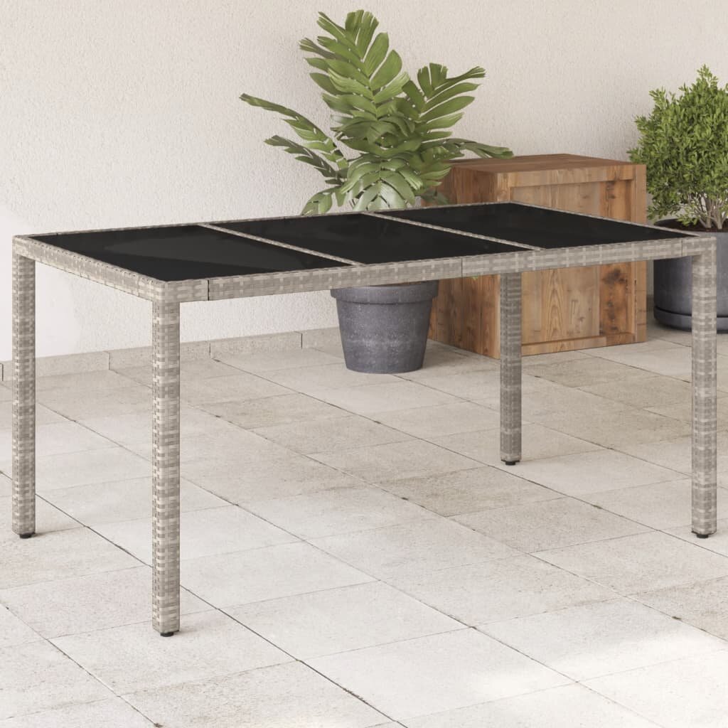 vidaXL Градинска маса стъклен плот светлосива 150x90x75 см полиратан
