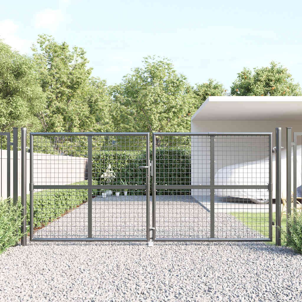 vidaXL Градинска мрежеста порта антрацит 300x125 см поцинкована стомана