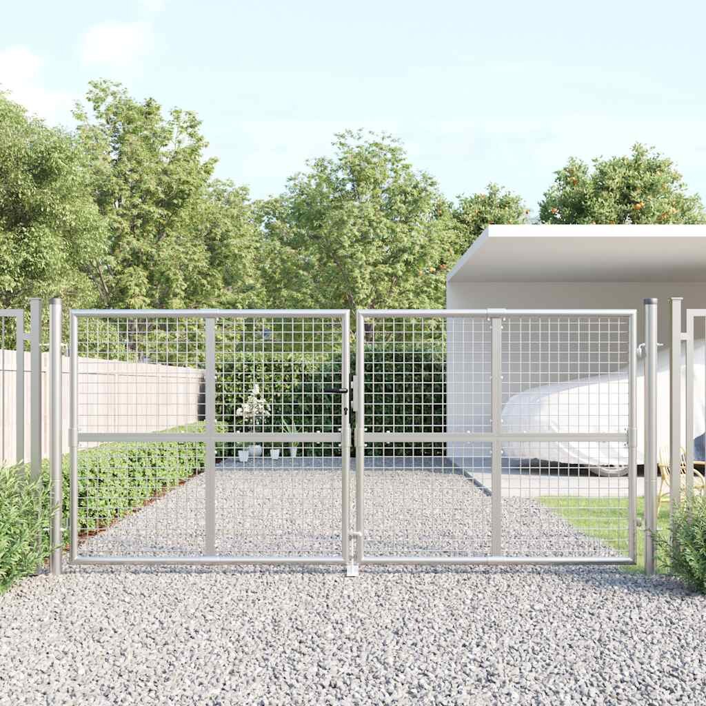 vidaXL Градинска мрежеста порта сребриста 300x125 см поцинкована стомана
