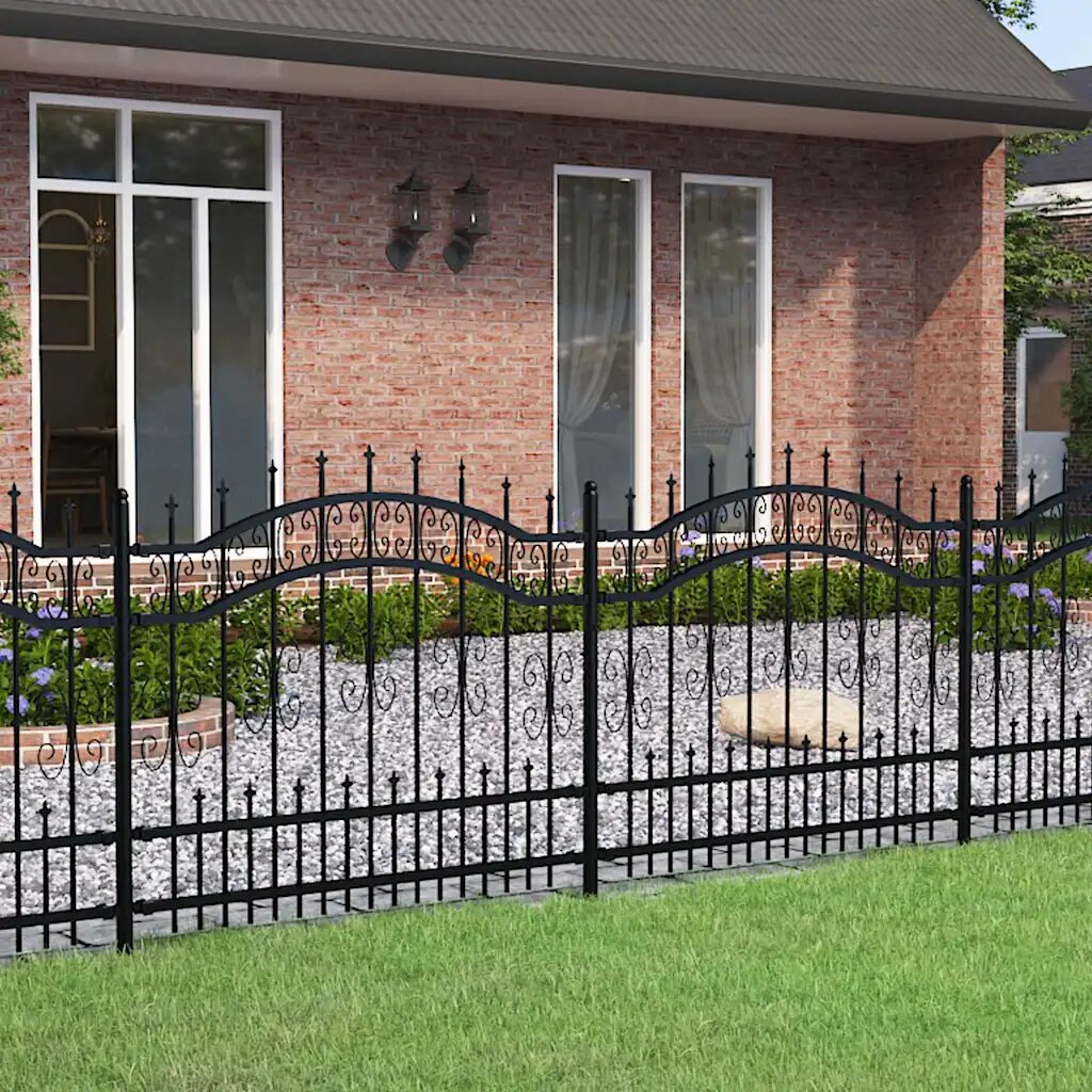 vidaXL Градинска ограда KAMPEN с връх тип копие черна 240x100 см стомана