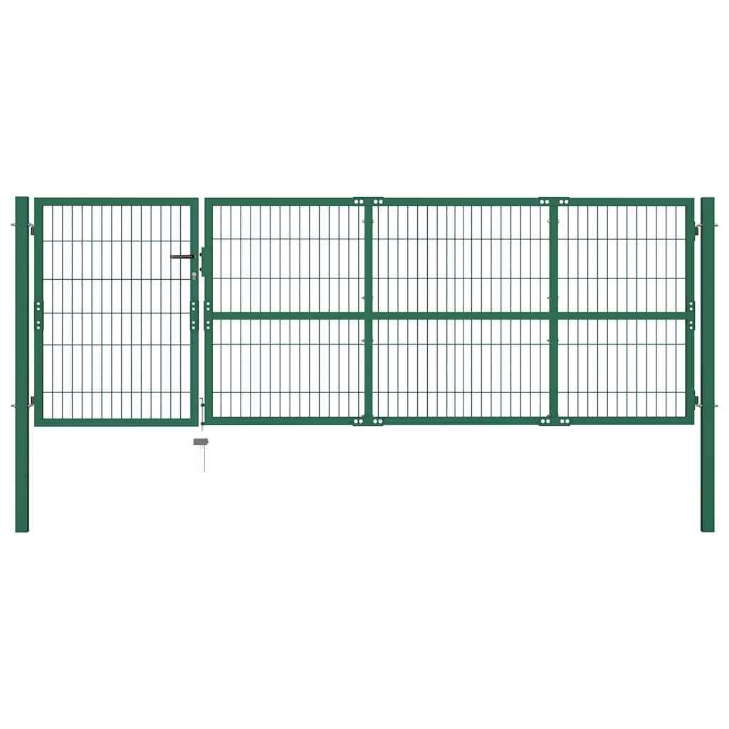 vidaXL Градинска оградна порта с колони 350x100 см стомана зелена