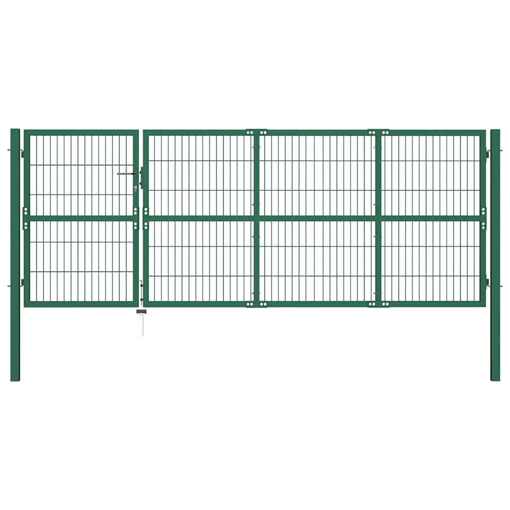 vidaXL Градинска оградна порта с колони 350x120 см стомана зелена