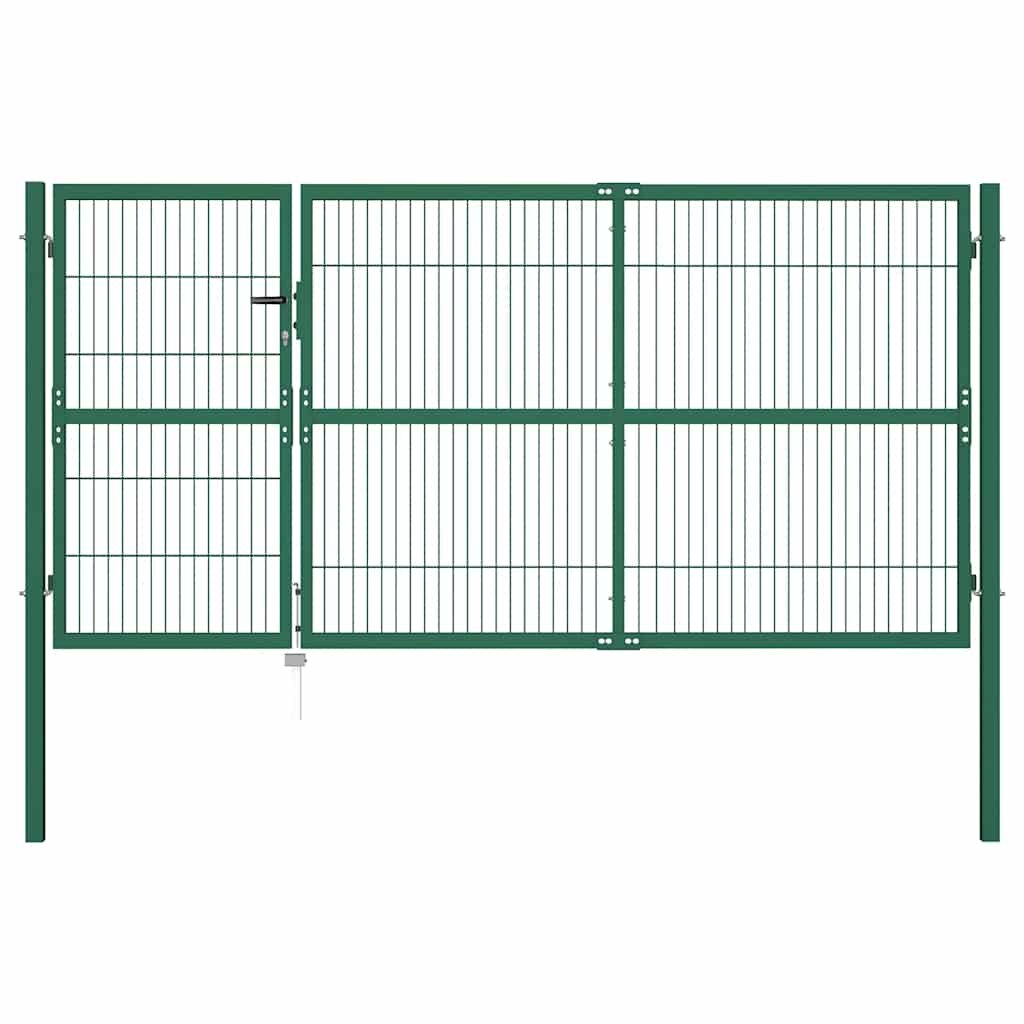 vidaXL Градинска оградна порта с колони 350x140 см стомана зелена