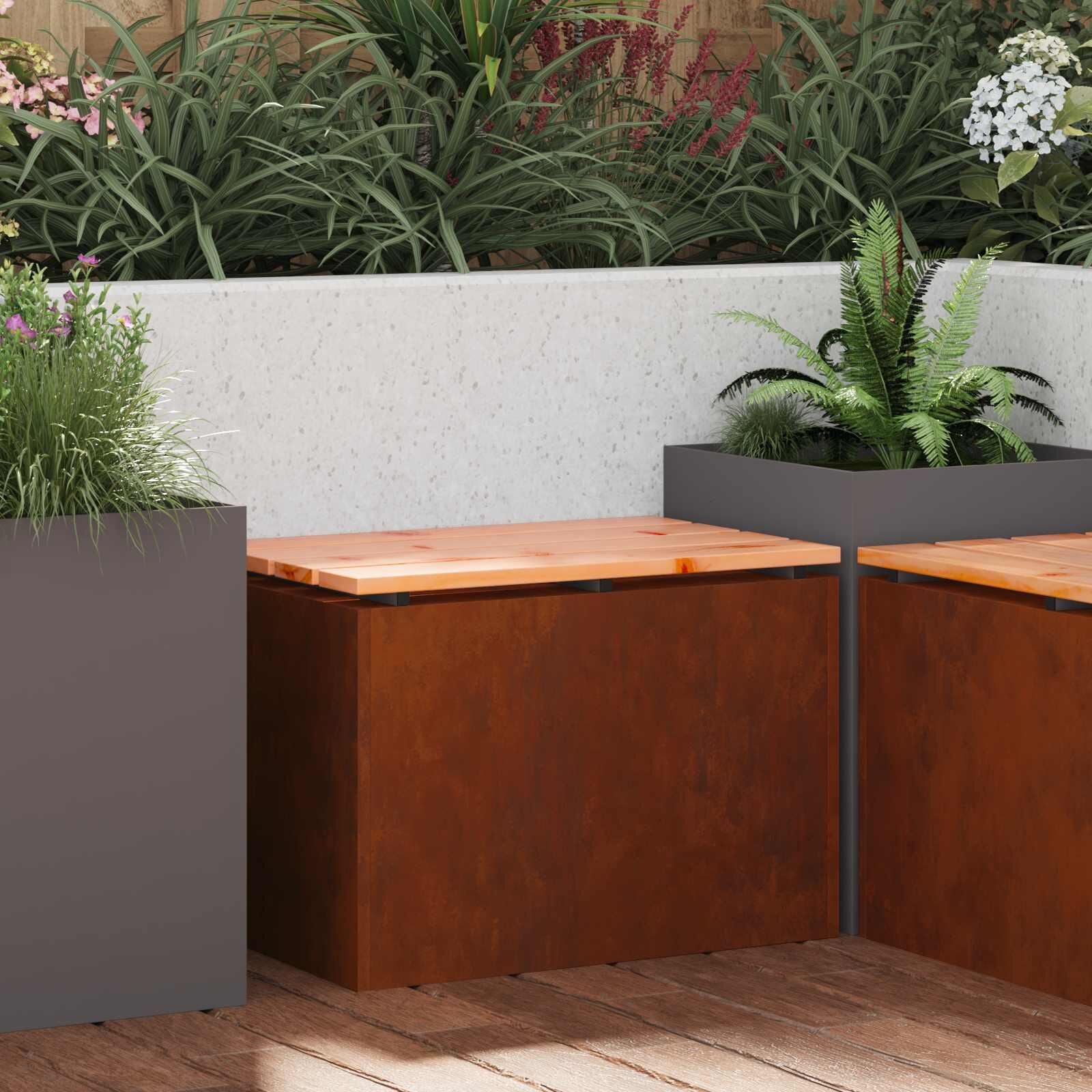 vidaXL Градинска пейка 1 -Seater 60 x 40 x 43 см Патинираща стомана
