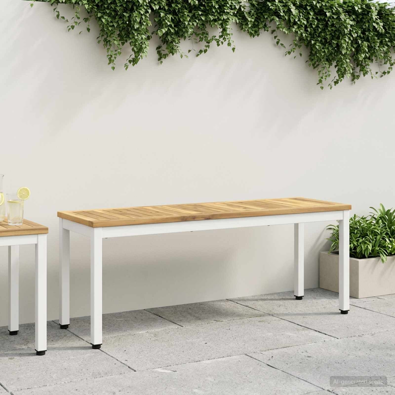 vidaXL Градинска пейка 1085 x 35 x 45 см Солидно акациево дърво Бяло