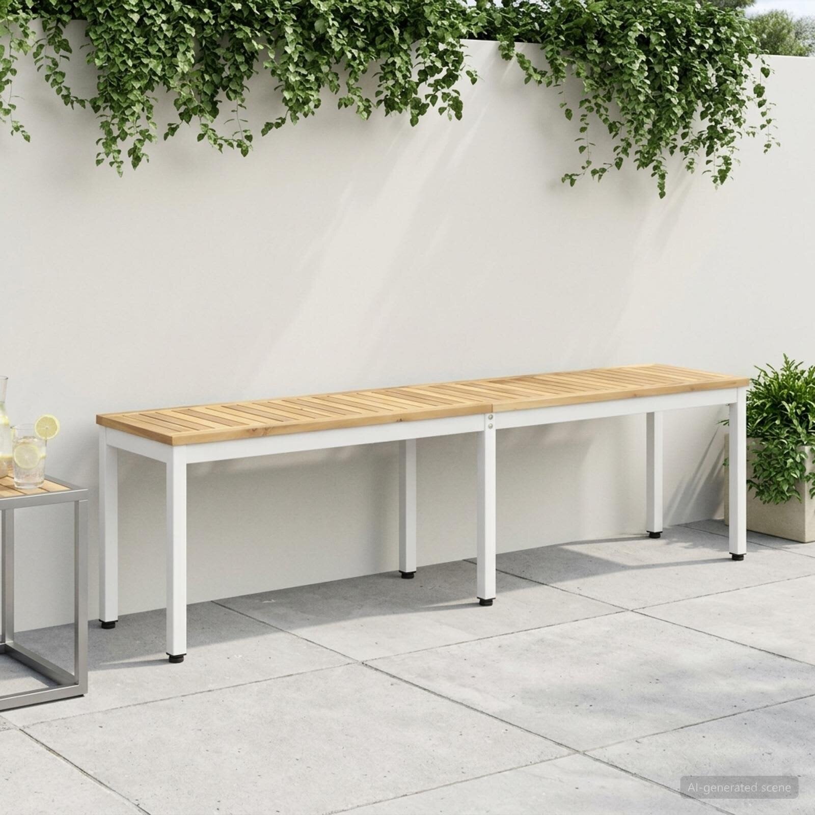 vidaXL Градинска пейка 161 x 35 x 45 см Солидно акациево дърво Бяло