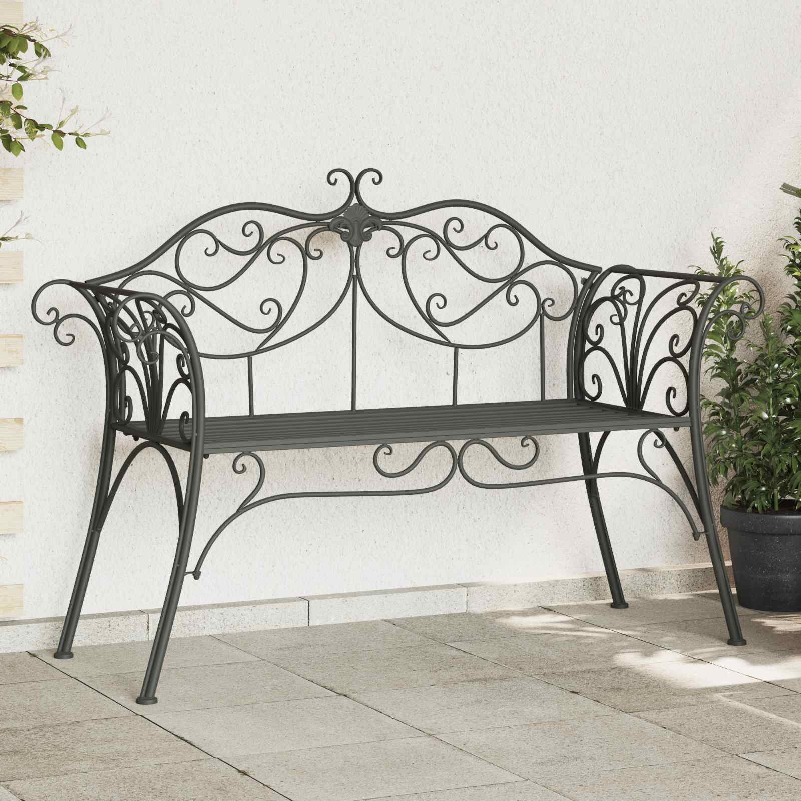 vidaXL Градинска пейка 2-Брой места 130 x 47 x 90 см Стомана