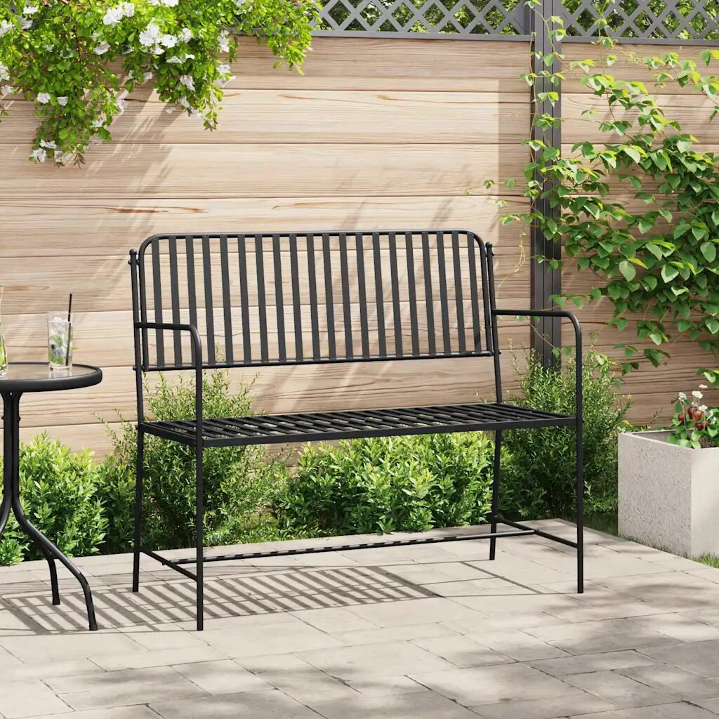 vidaXL Градинска пейка 2 -Seater 1035 x 515 x 90 см Стомана Черно