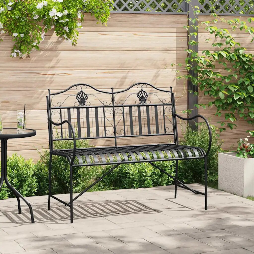 vidaXL Градинска пейка 2 -Seater 1035 x 59 x 89 см Стомана Черно