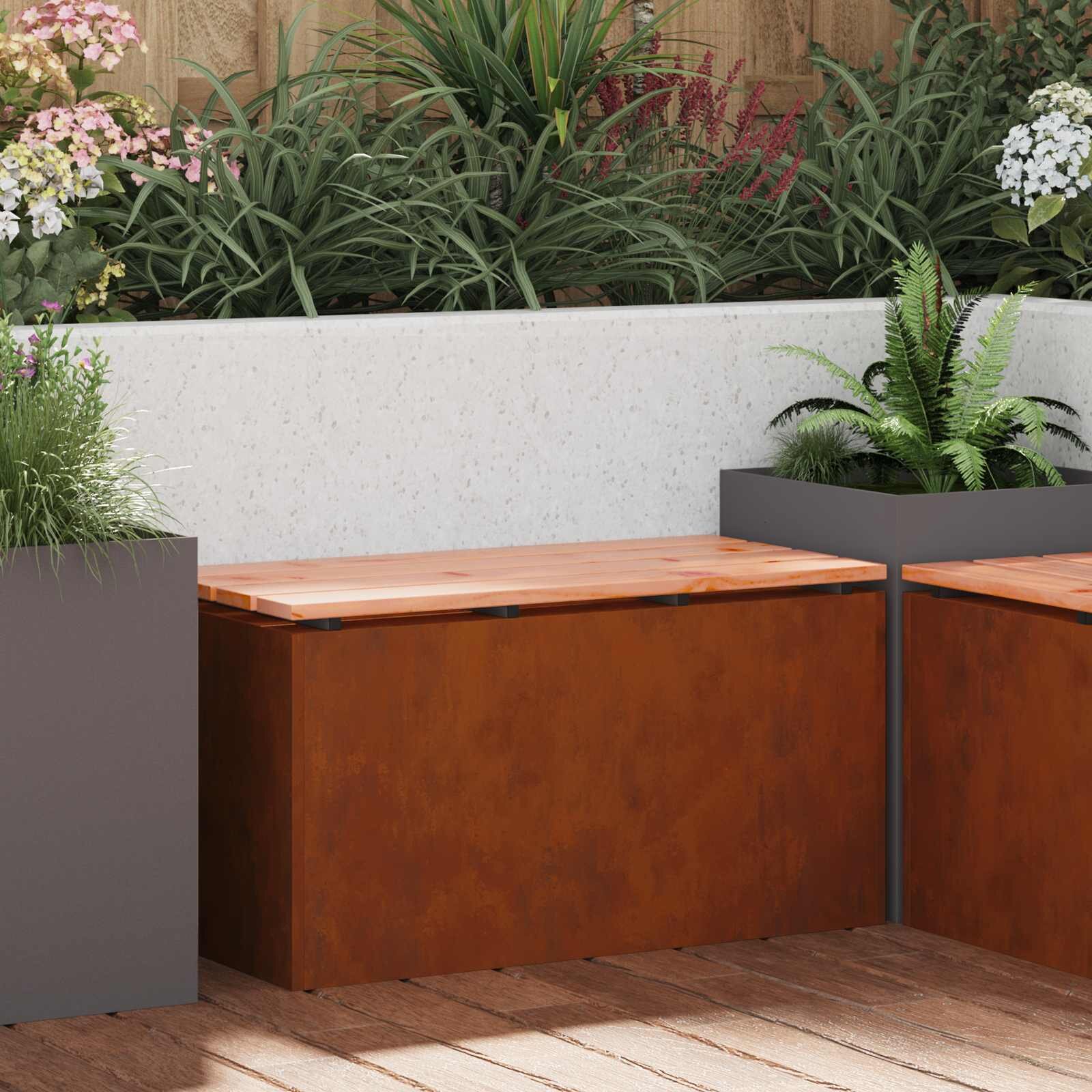 vidaXL Градинска пейка 2 -Seater 80 x 40 x 43 см Патинираща стомана