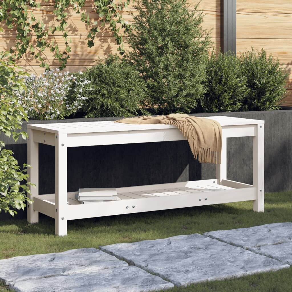 vidaXL Градинска пейка бяла 108x35x45 см борово дърво масив