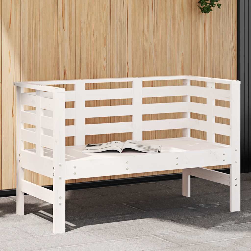 vidaXL Градинска пейка бяла 1115x53x71 см борово дърво масив