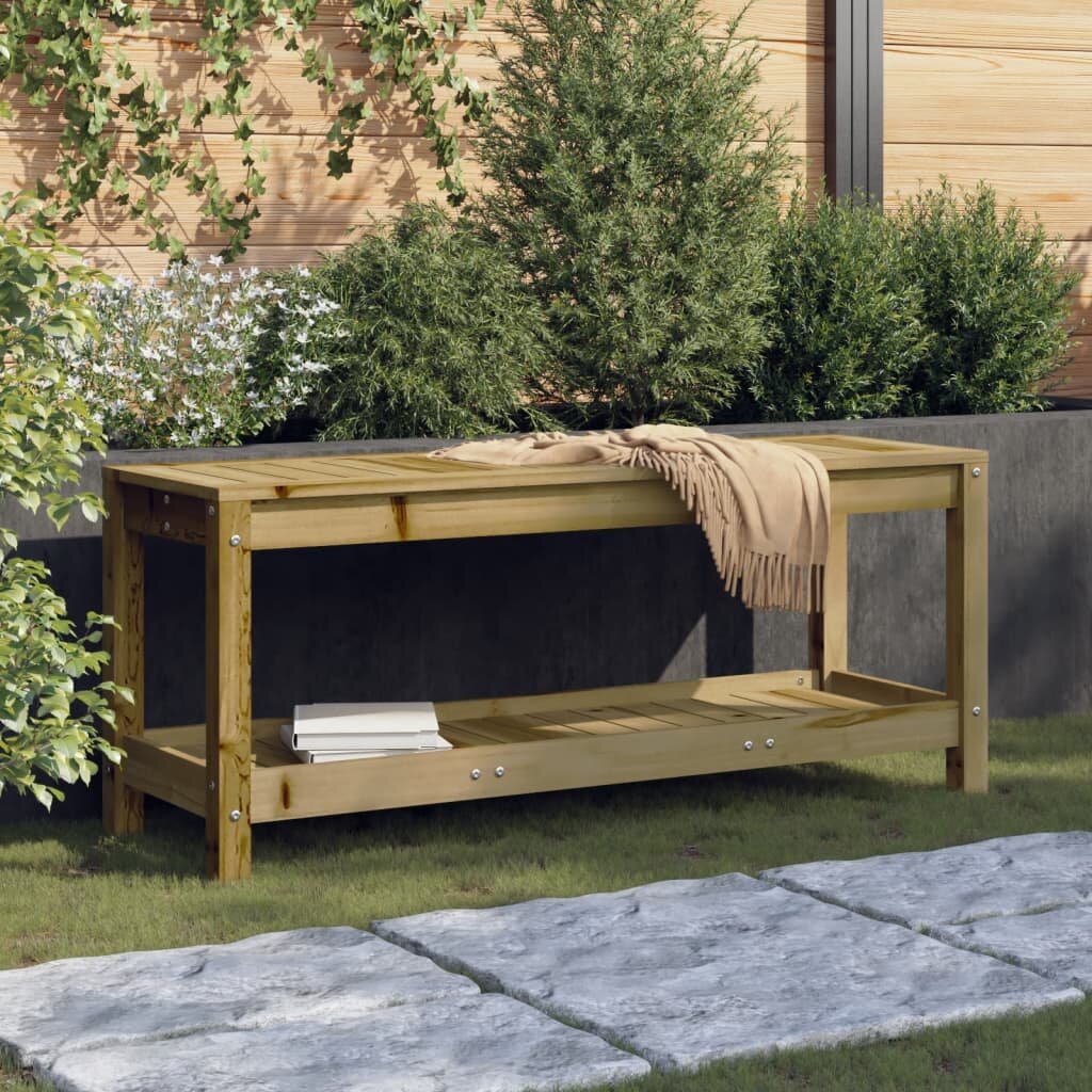 vidaXL Градинска пейка габионен дизайн 108x35x45 см импрегниран бор