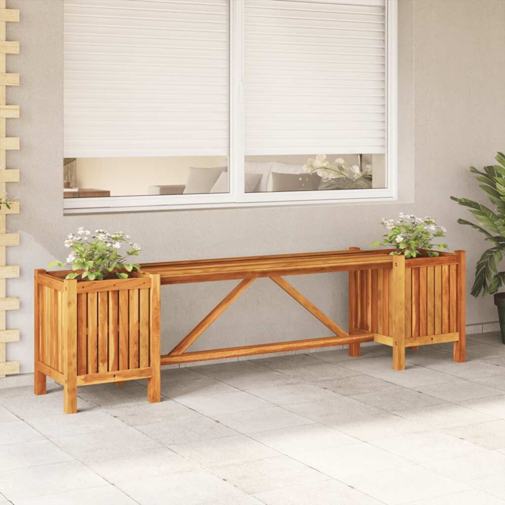vidaXL Градинска пейка с 2 плантера 150x30x40 см акация масив