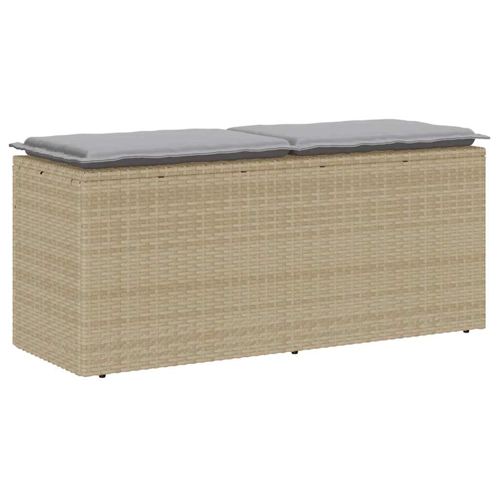 vidaXL Градинска пейка с възглавница Бежова 110x40x44 cm Поли ратан