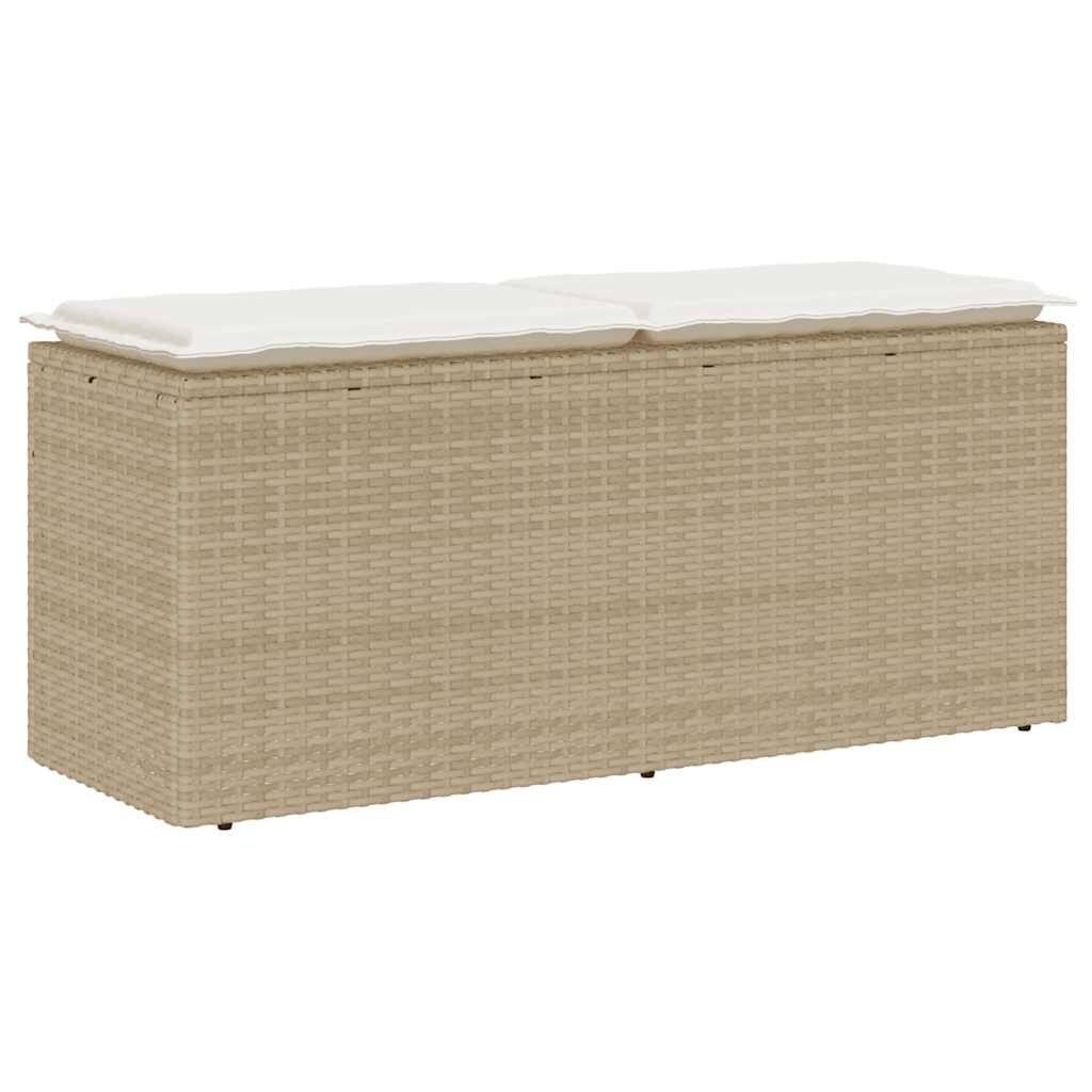 vidaXL Градинска пейка с възглавница Бежова 110x40x44 cm Поли ратан