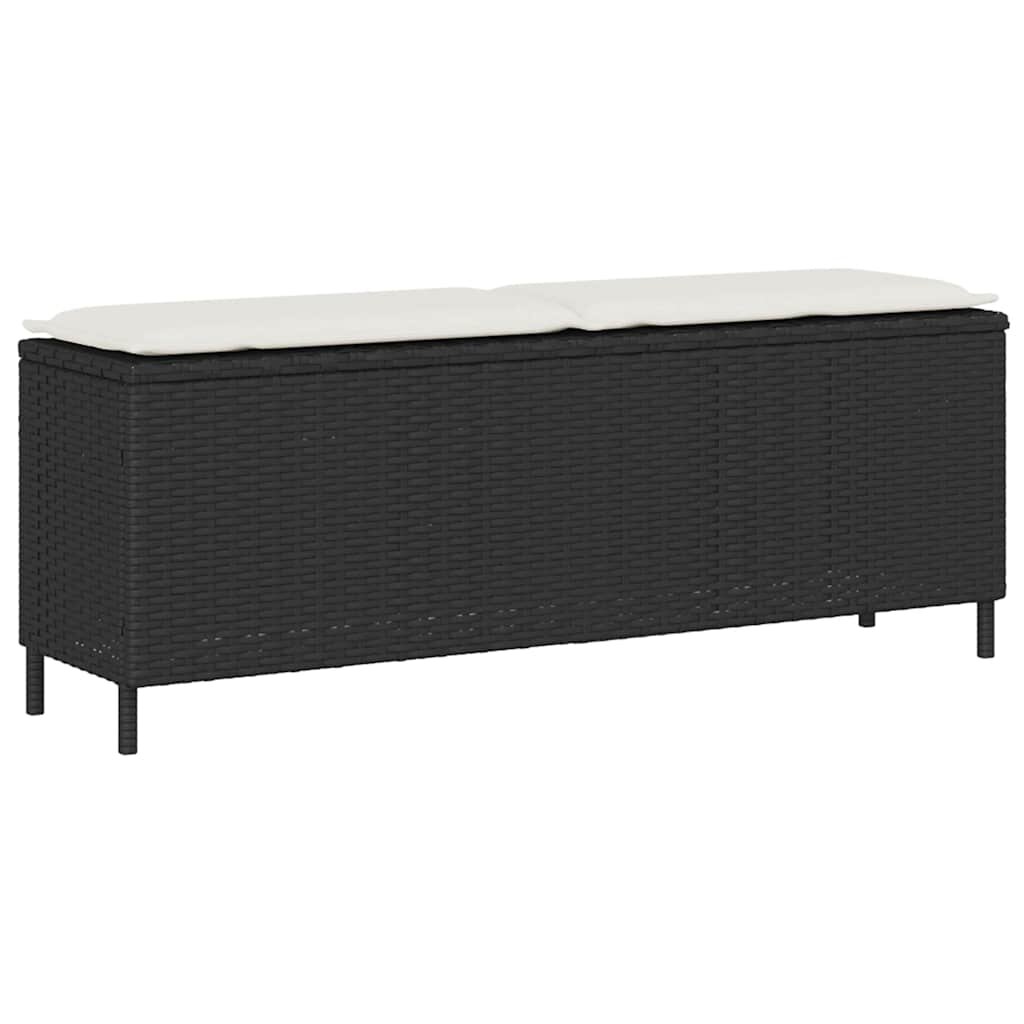 vidaXL Градинска пейка с възглавница черна 110x30x405 см полиратан