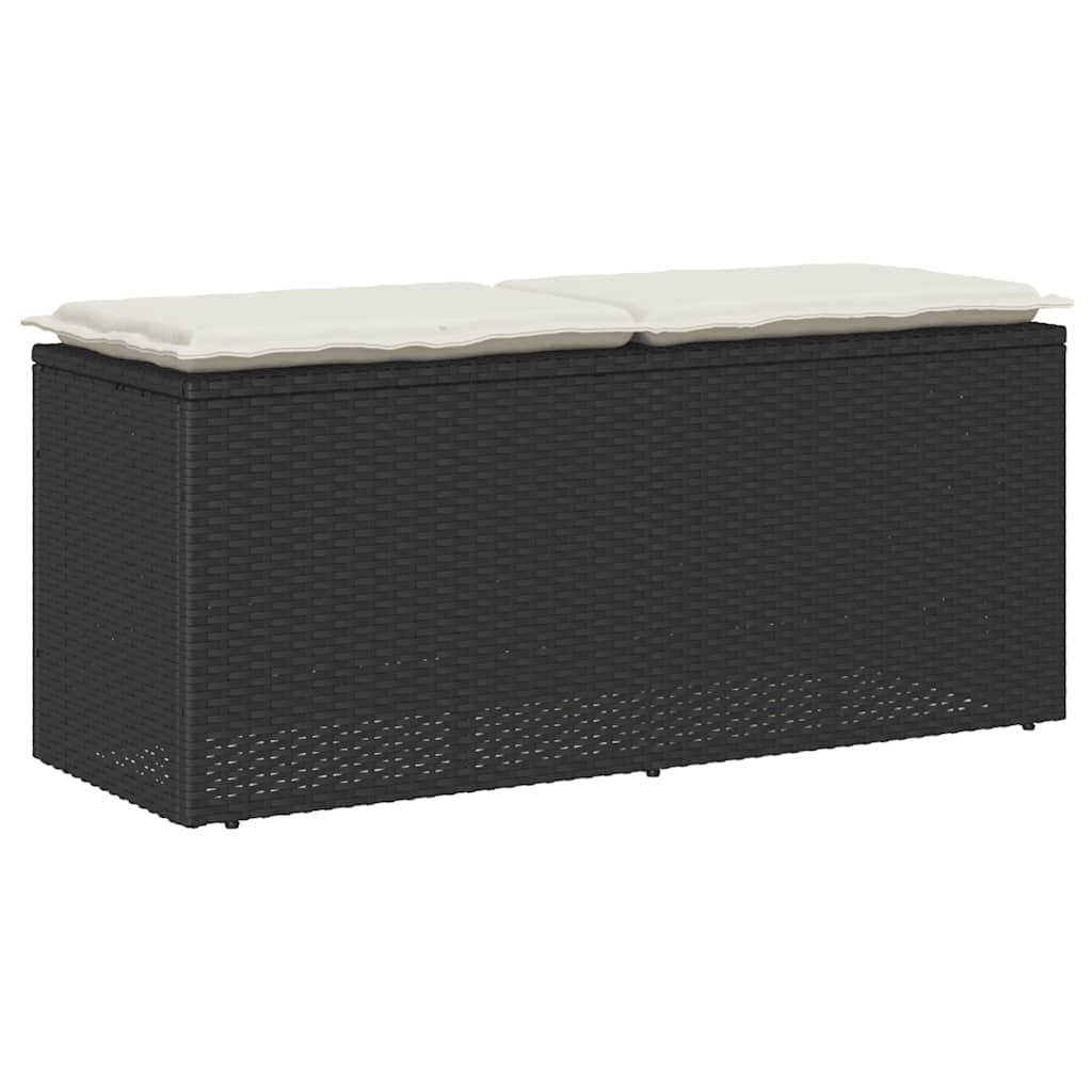 vidaXL Градинска пейка с възглавница черна 110x40x44 см полиратан