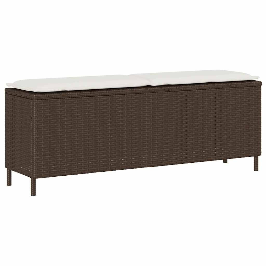 vidaXL Градинска пейка с възглавница Кафява 110x30x405 cm Поли ратан