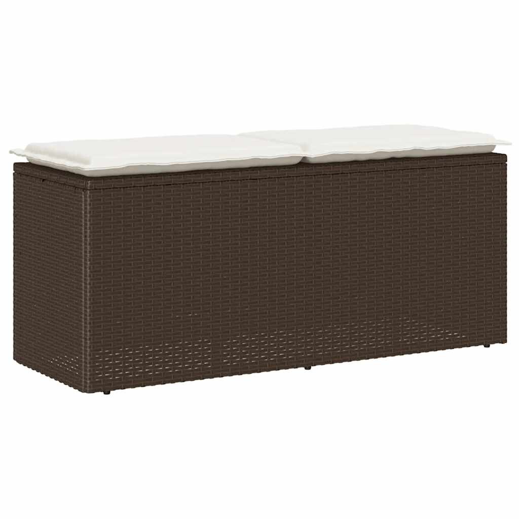 vidaXL Градинска пейка с възглавница Кафява 110x40x44 cm Поли ратан