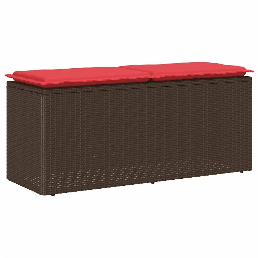 vidaXL Градинска пейка с възглавница Кафява 110x40x44 cm Поли ратан